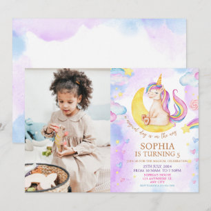 Invitation Unicornes magiques Purple Aquarelle fête d'anniver