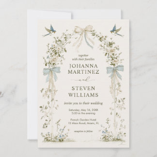 Invitation Union Temps Beige Vert Floral Oiseaux Fleur Mariag
