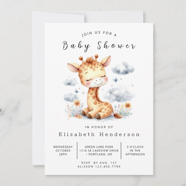 Invitation Unique Baby shower en ligne de la Giraffe (Devant)