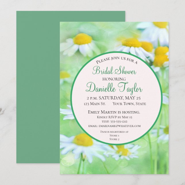 Invitation Unique blanc, marguerites jaunes Fête des mariées  (Devant / Derrière)
