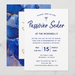 Invitation unique bleu or pour le Seder de Pâque