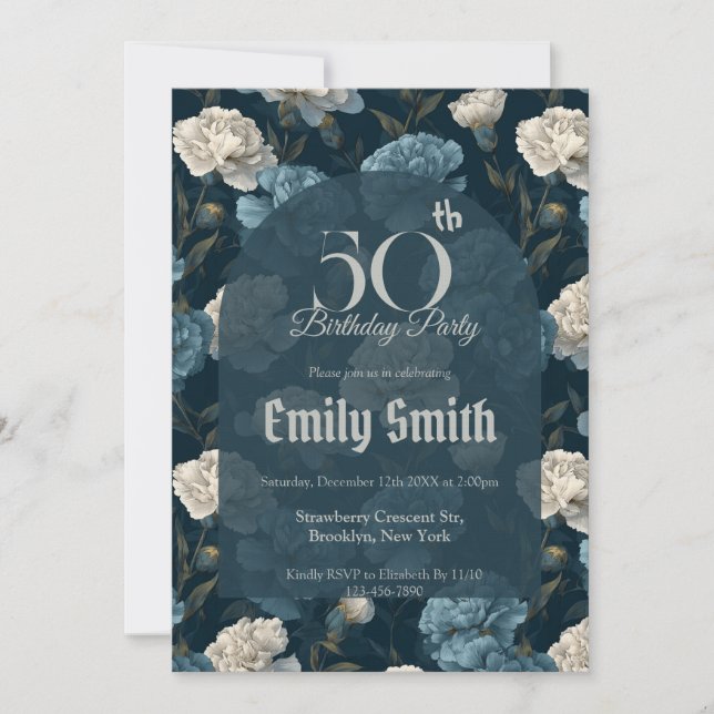 Invitation Unique Carnation Accent Surprise Birthday (Devant)