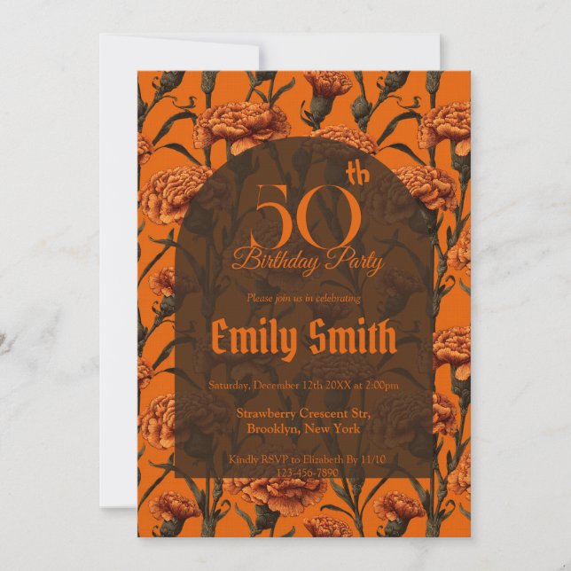 Invitation Unique Carnation Sparkle 5Th Birthday (Devant)