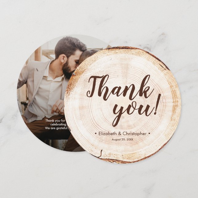 Invitation Unique Custom Rustic Wood Slice Wedding Photo (Devant / Derrière)