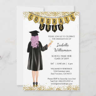 Invitation Unique de Graduation Cheveux pourpres
