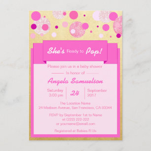 Invitation UNIQUE ELLE est PRÊTE À POP Baby shower d'or rose