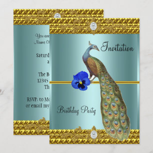Invitation Unique et Élégante Gold et Peacock