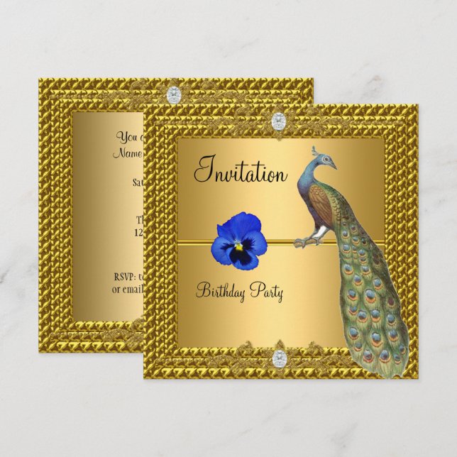 Invitation Unique et Élégante Gold et Peacock (Devant / Derrière)