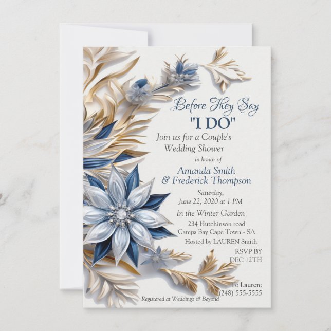 Invitation Unique Flocon de Neige Dessin Festif Hivernal (Devant)