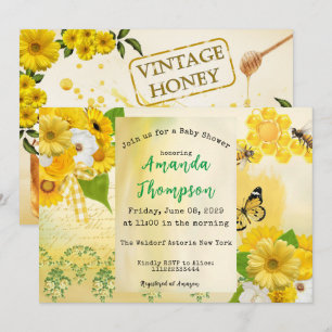 Invitation Unique miel, papillon jaune et Baby shower d'abeil