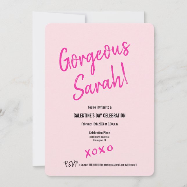 Invitation Unique personnalisable XOXO Pink Galentine's Day (Devant)