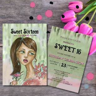 Invitation unique pour Sweet 16 - Fille fleurie Wh
