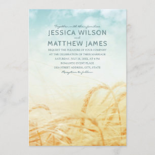 Invitation Unique Rustique Blé Vintage Pays Mariage d'été