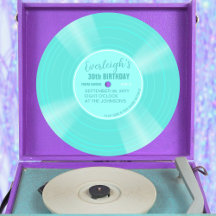 Unique Turquoise Vinyl Record Anniversaire Invitat