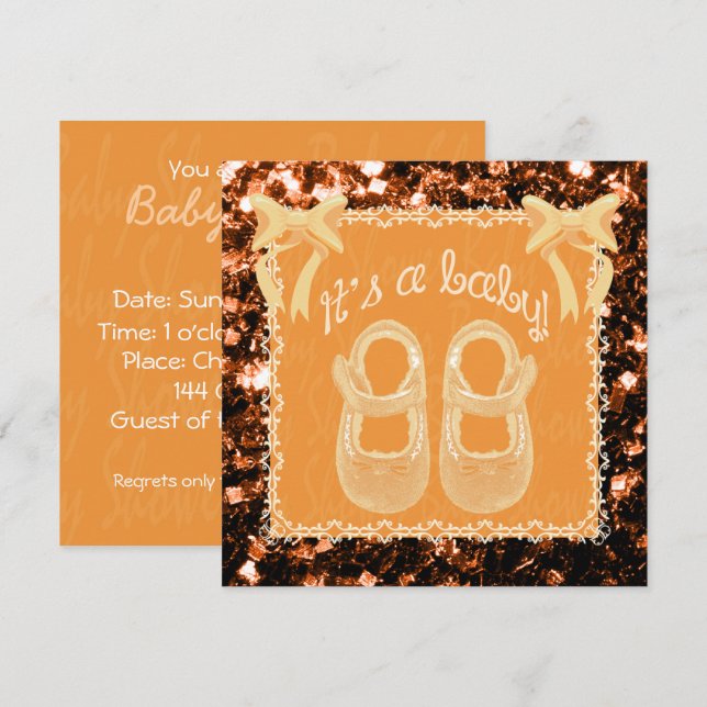 Invitation Unisex baby shower orange bronze mousse (Devant / Derrière)