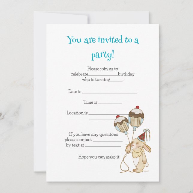 Invitation Unisex Child Birthday. (Devant)