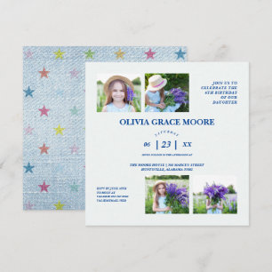 Invitation Unisex Denim Étoiles multicolores Enfants Annivers