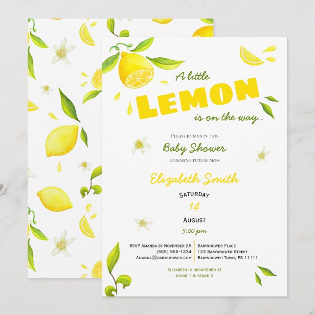 Invitation Unisex petit citron sur le chemin babyshower (Devant / Derrière)