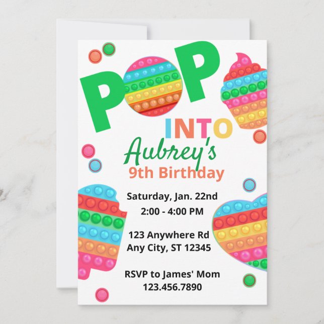Invitation Unisex Rainbow Pop It Fidget Jouet Anniversaire En (Devant)