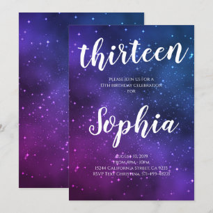 Invitation Univers espace fille étoiles violettes anniversair