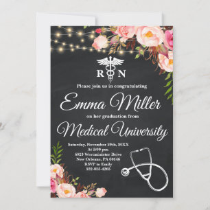 Invitation Université Médicale Boho Floral Graduation