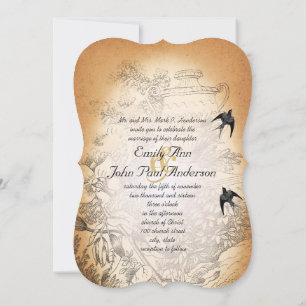 Invitation Urne Rustique Fleurs Vintage Oiseaux Mariage 