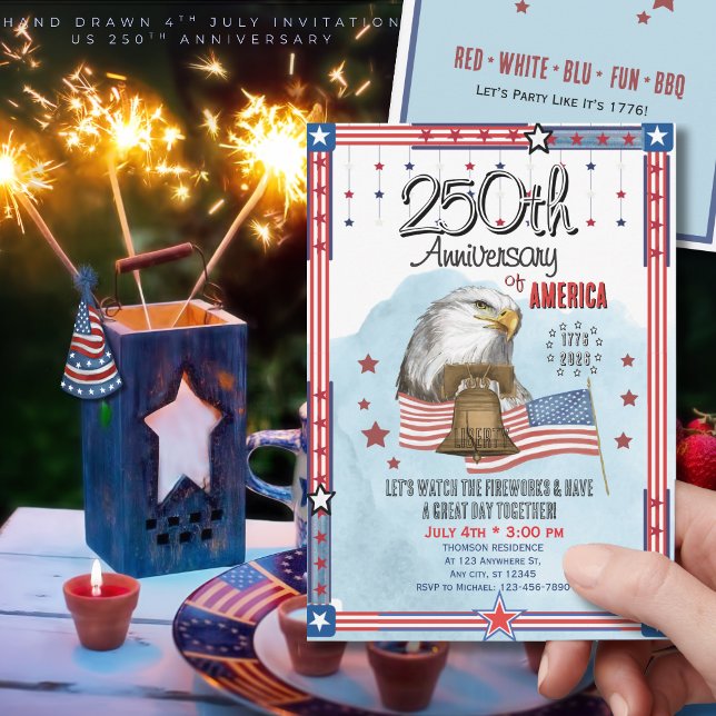 Invitation US 250th Anniversary Hand Drawn Bell Eagle (US 250th Anniversary Hand Drawn Bell Eagle Invitation)