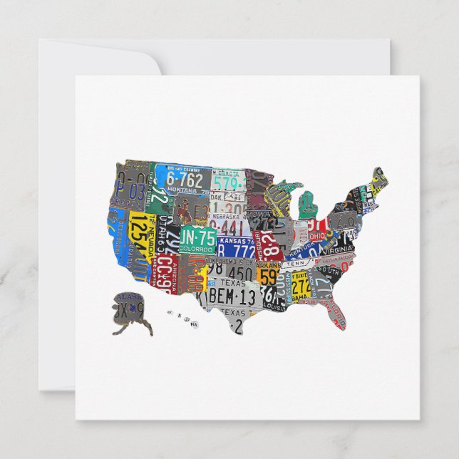 Invitation US American United States Map Flag License Plate A (Devant)