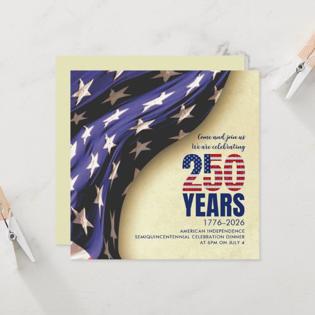 Invitation USA 250 Years American Independence Birthday (Devant/Arrière en situation)