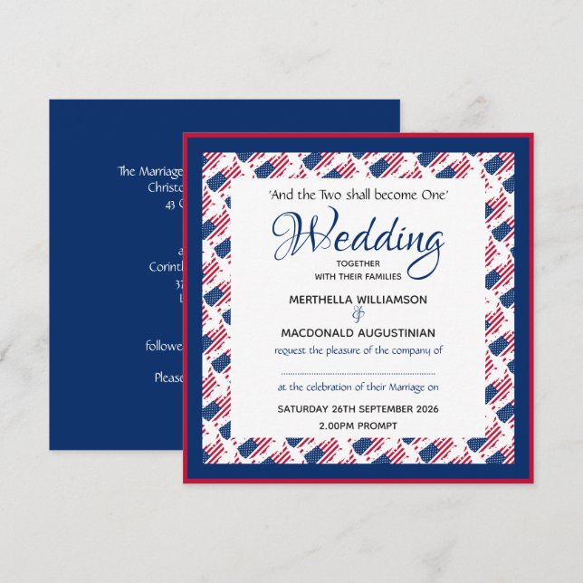 Invitation USA AMERICA FLAG Patriotique Custom Carré Mariage (Devant / Derrière)