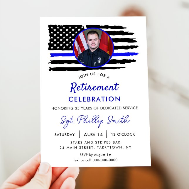 Invitation USA American Flag Police Militaire Retraite Invit (Créateur téléchargé)