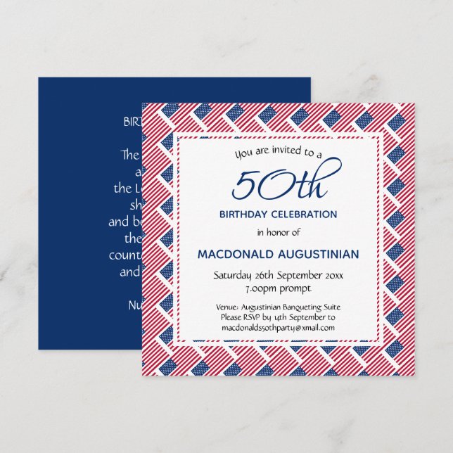 Invitation USA FLAG American Personnalisé 50e anniversaire (Devant / Derrière)