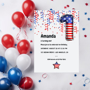 Invitation USA Patriotic Balloon 1er anniversaire
