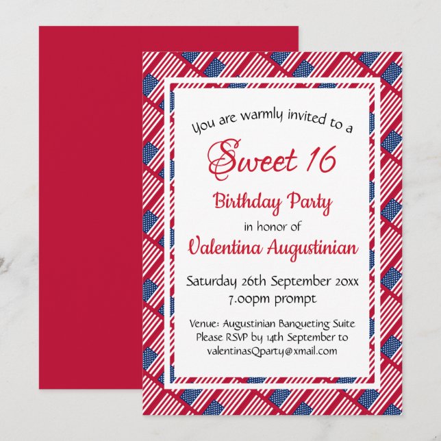 Invitation USA Patriotique SWEET 16 Anniversaire Personnalisé (Devant / Derrière)