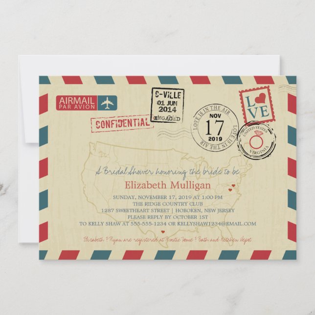 Invitation USA Traveller Airmail | Fête des mariées (Devant)