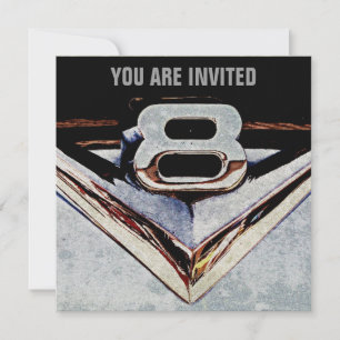 Invitation V8 Chrome Black and Grey Masculine Party