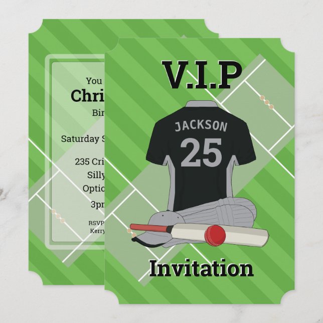 Invitation V.I.P Cricket (BLSL) fête d'anniversaire (Devant / Derrière)