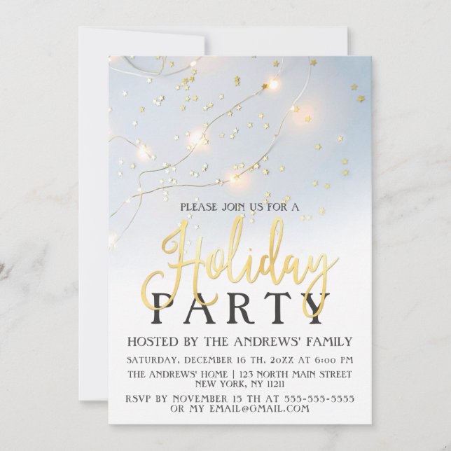 Invitation Vacance Gold Star Confetti brillant (Devant)