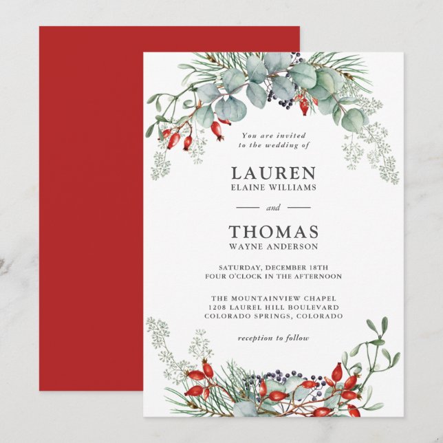 Invitation Vacances Botanique et Mariage de baies (Devant / Derrière)
