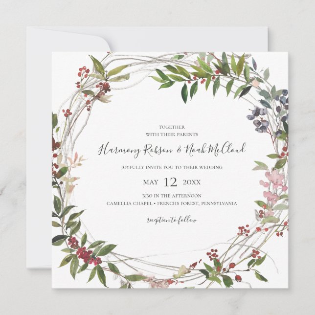 Invitation Vacances Chic Botanique | Mariage Carré blanc (Devant)