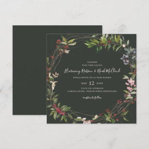 Invitation Vacances Chic Botanique Mariage Carré vert foncé