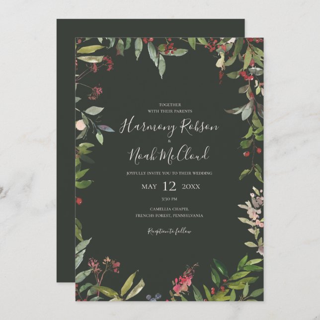 Invitation Vacances Chic Botanique | Mariage Décontracté vert (Devant / Derrière)