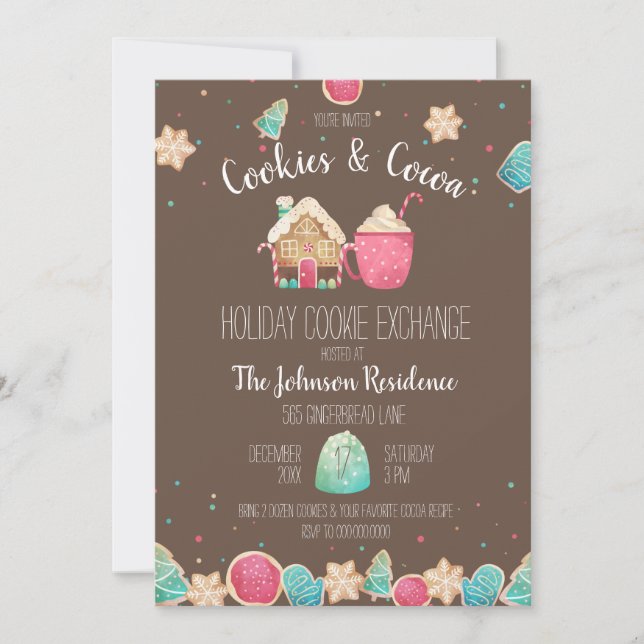 Invitation Vacances Cookie Swap Cookies et cacao Chocolat (Devant)