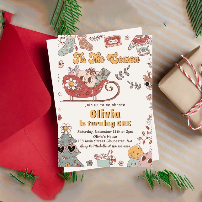 Invitation Vacances de Noël hiver Retro Anniversaire Super (Créateur téléchargé)