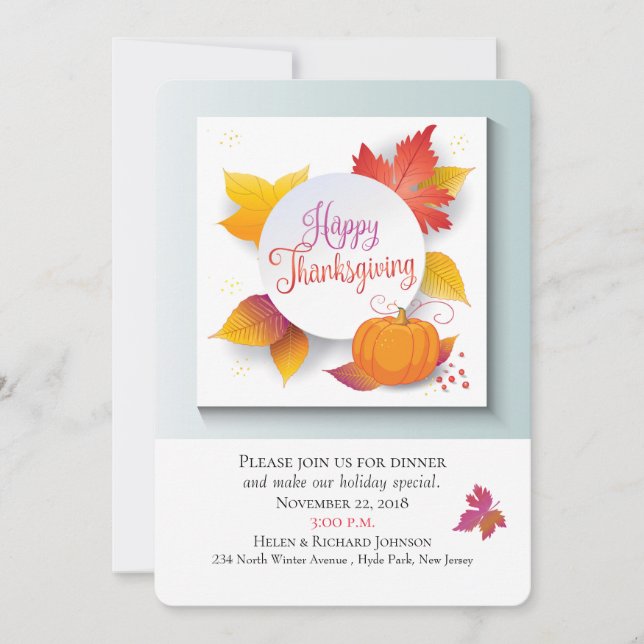 Invitation Vacances de Thanksgiving Feuilles de Maple d'autom (Devant)
