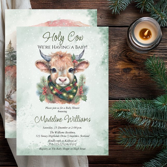 Invitation Vacances d'hiver Highland Holy Cow Baby shower (Winter Holiday Highland "Holy Cow" Evergreen Baby Shower Invitation - Print | Digital Download)