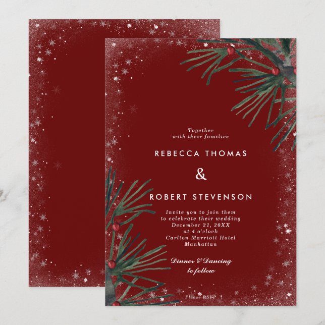 Invitation vacances d'hiver parties scintillant pin mariage (Devant / Derrière)