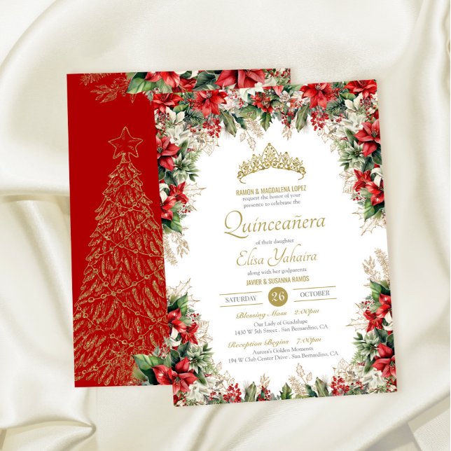 Invitation Vacances d'hiver Red Flor de Pascua Quinceañera (Créateur téléchargé)