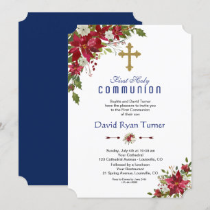 Invitation Vacances d'hiver Rouge Blanc Poinsettia Sainte Com