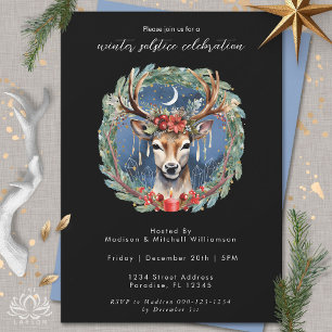 Invitation Vacances du solstice d'hiver Cerf Baies rouges de